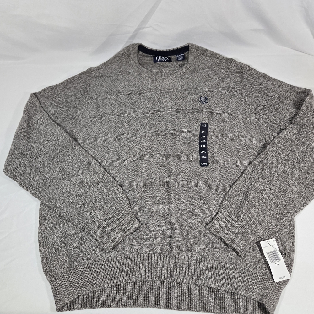 CHAPS XXL Men Gray Crewneck Sweater Ralph Lauren Long Sleeve PULLOVER Jumper NEW
